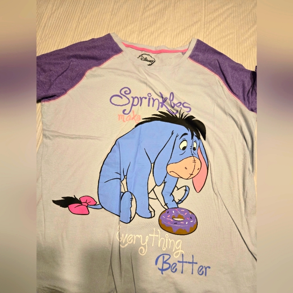 Disney Eeyore Purple and Blue Raglan Jammie Top